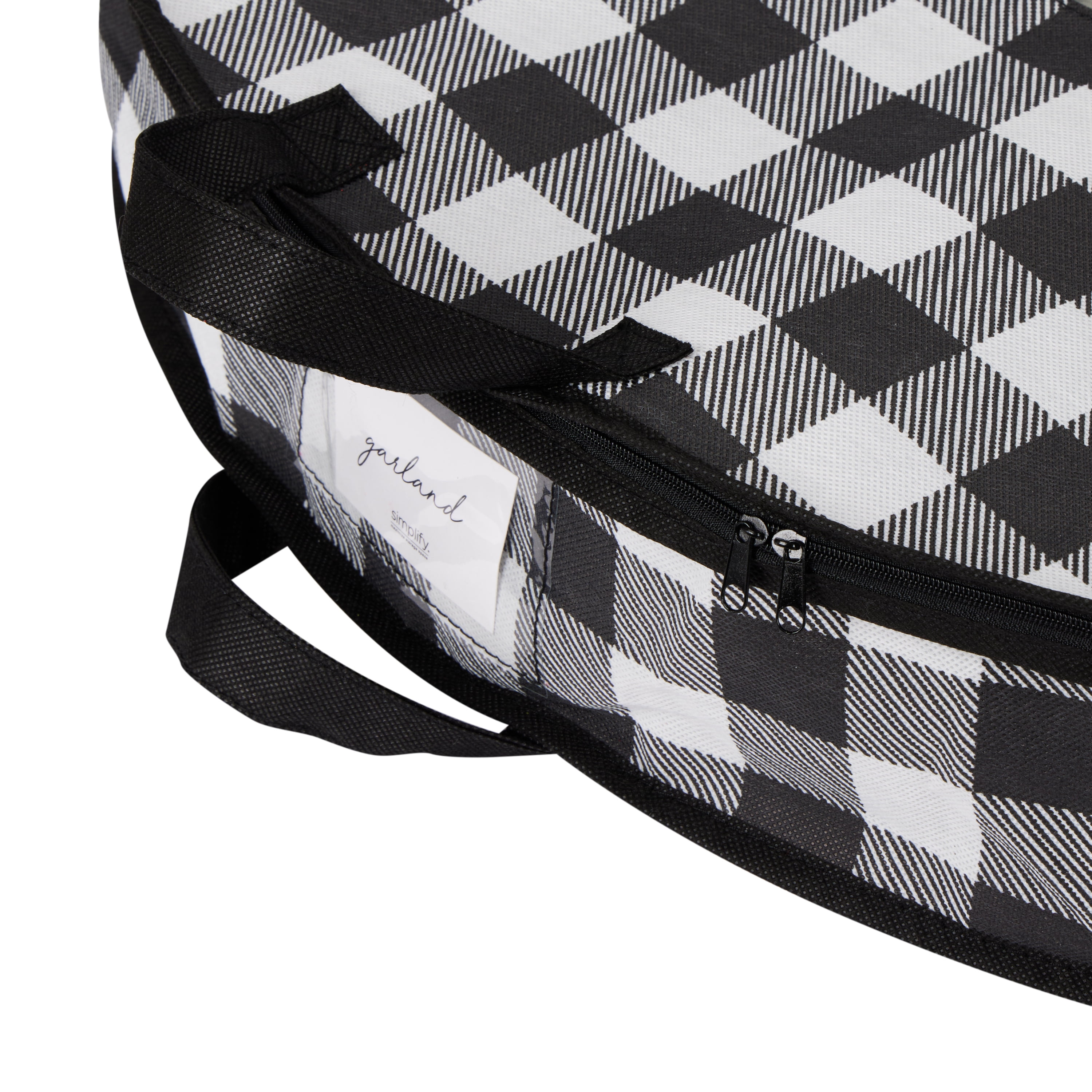 Organize It Al Set of Two Buffalo Plaid 30" Wreath Bags in Black and White