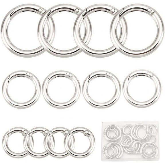 1 Box 24Pcs 3 Sizes Spring O Rings Bulk Silver Round Carabiners Spring Gate Ring Spring Ring Clasps O Ring Clasp Connector Findings