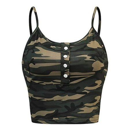 

Cathalem Cotton Halter Top Casual Cami Up Tank Vest Camouflage Womens Button O-neck Print Sleeveless Top Women s Bra Camisole Vest as shown Large