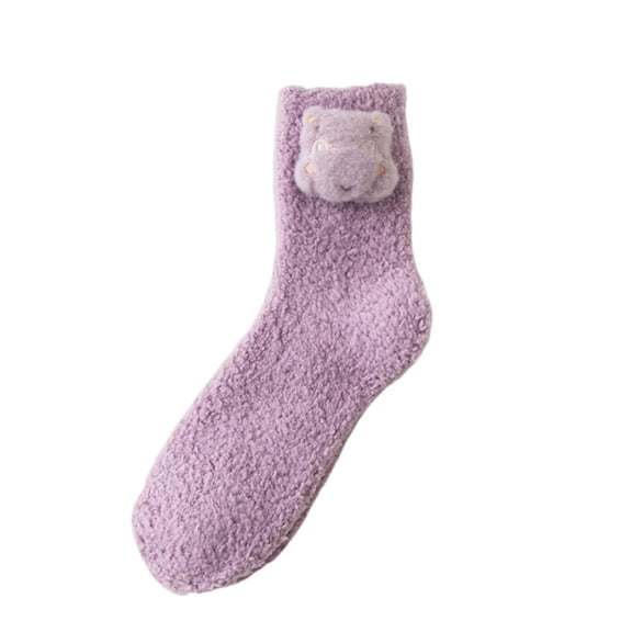 Women's Cartoon Character Socks Solid Color Fleece Crew Socks Funny Novelty Sleep Socks Warm Plush Socks For Kids At Heart