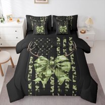 Homewish Camouflage Bow 7-Piece Twin Bedding Sets for Teens Boys Girls,USA Flag Bedding Comforter Set,Black Green Breathable Sheet Sets,Breathable Home Decor,Reversible