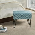 thumbnail image 7 of Home Soft Things Jacquard Chenille Stool Chair Upholstered Footrest Ottoman with Black Metal Legs and Padded Seat, Arusha-Turquoise, 19" x 13" x 17", 7 of 7