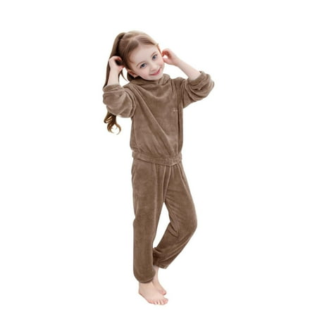 

Toddler Hooded Model Warm Pajama Set Long Sleeve Long Pants Winter Warm Homewear Khaki Hooded 18-24M Toddler Pajama Set