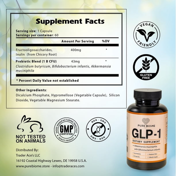 biome glp 1 Suplemento probiótico Pure Biome GLP-1 Akkermansia 60 cápsulas