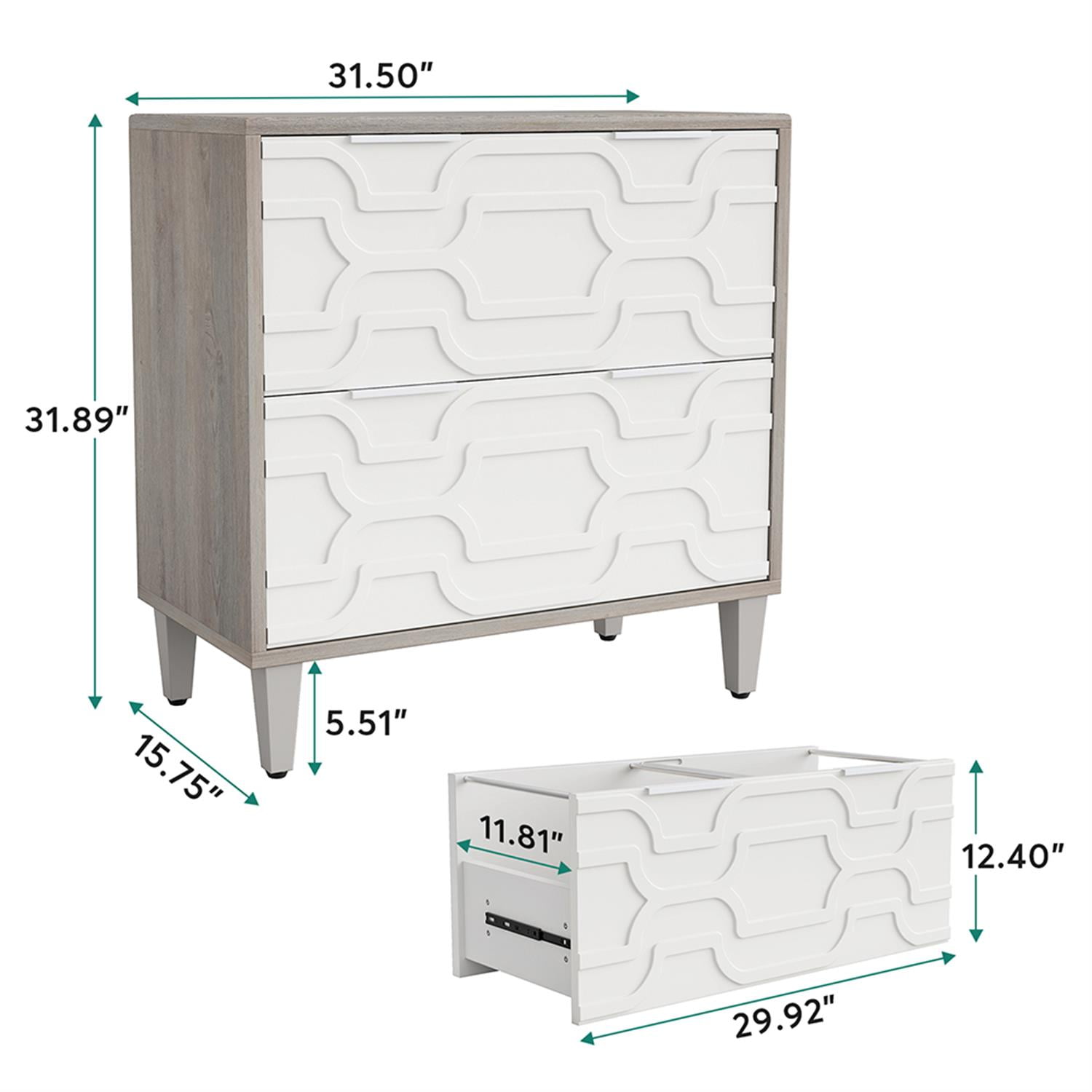 Demi Bonn 2-Drawer File Cabinet, Wood Filing Cabinet for Home Office, Printer Stand, for A4, Letter-Size Documents, Storage Cabinet for Home Office, Gray