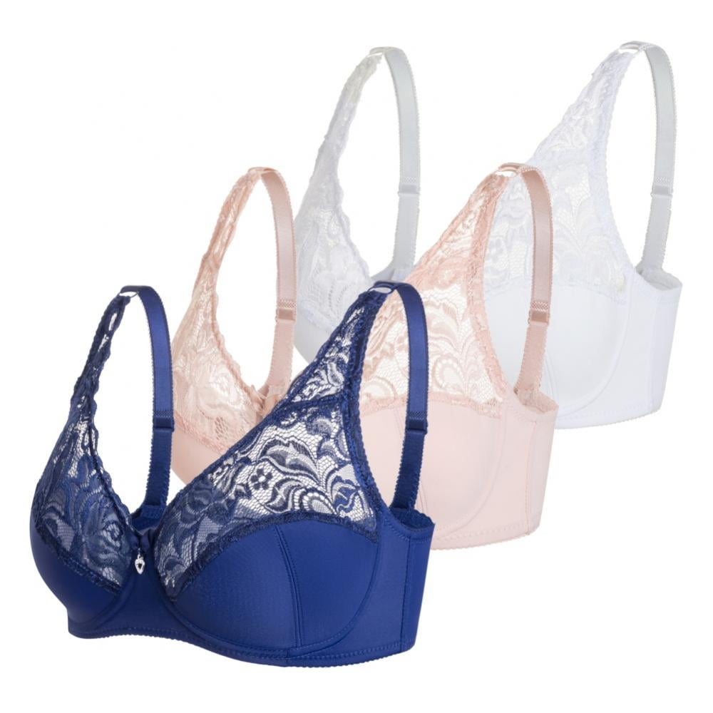 Valcatch 3 Pack Women's Lace Underwire Bra Plus Size 3/4 Cups Thin Unlined  Unpadded Breathable Everyday Bralette 