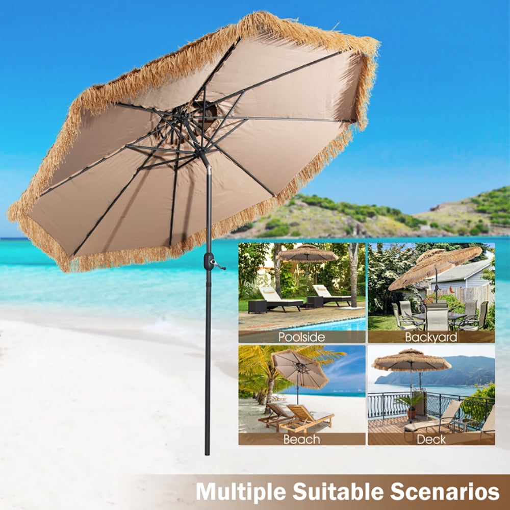 Aimee Lii 10 Feet Hawaiian Style Thatched Tiki Patio Umbrella for Beach and Poolside, Patio Table Umbrella