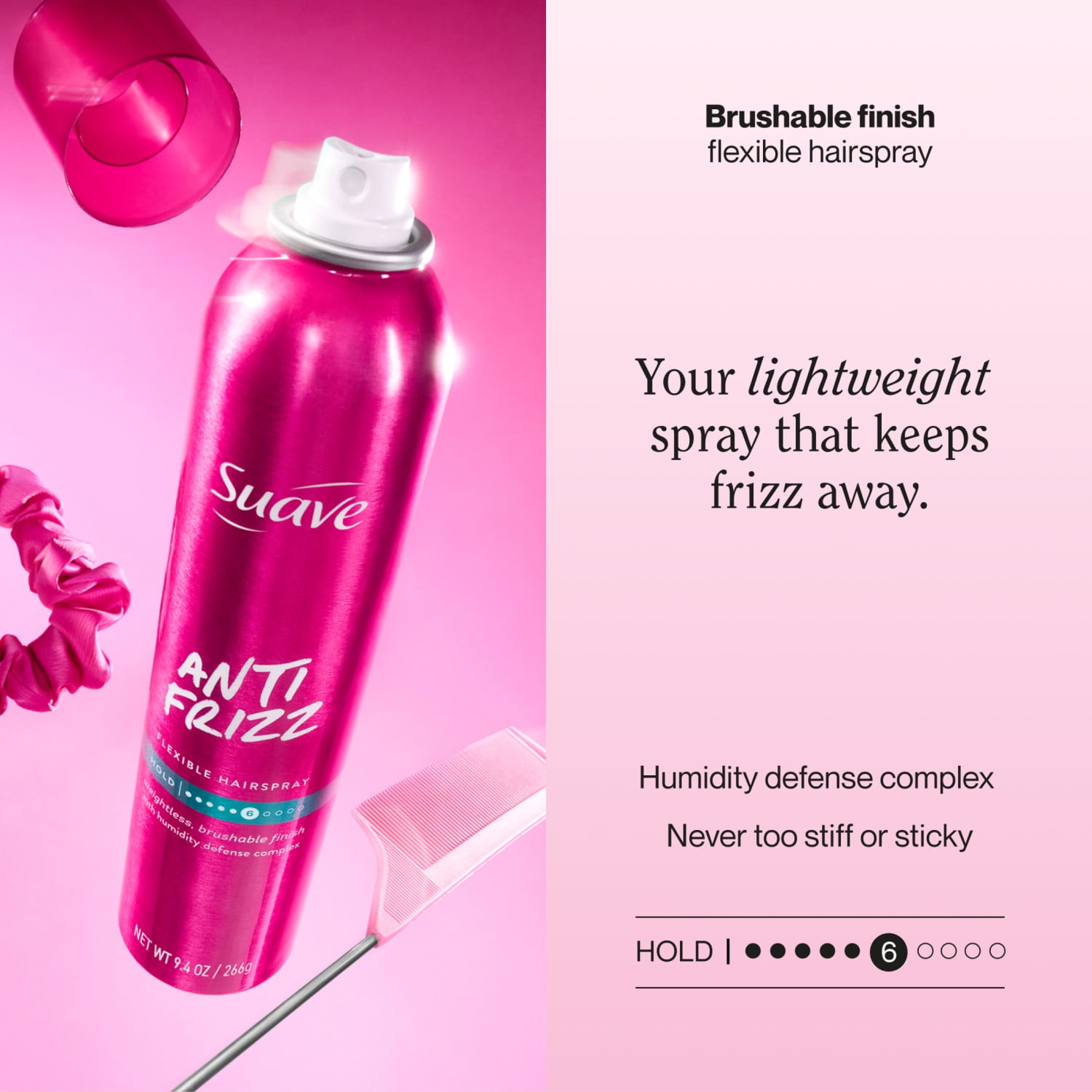 Suave Anti Frizz Flexible Hairspray For Women, Lightweight, Scented, 9.4 OZ