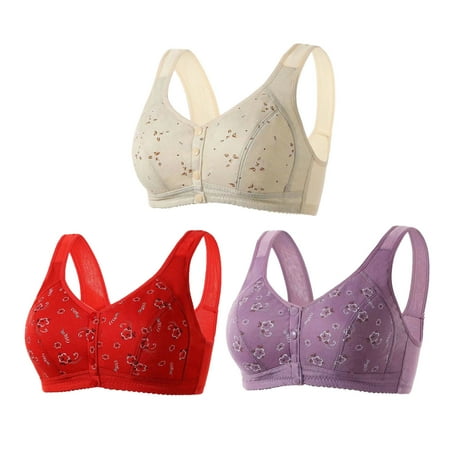 GERsome 3PCS Women s Front Closure Bras Posture Full Coverage Plus Size No Underwire Support Plunge Seamless Bra 3PCS#Beige/Purple/Red XXXL