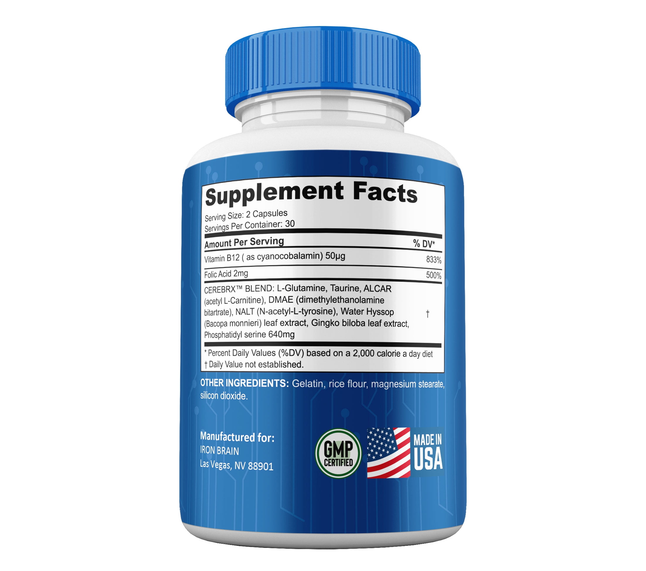 Iron Brain Capsules, Maximum Strength Pills Cognitive and Brain, IronBrain Supplement for Neuro Health (5 Pack)