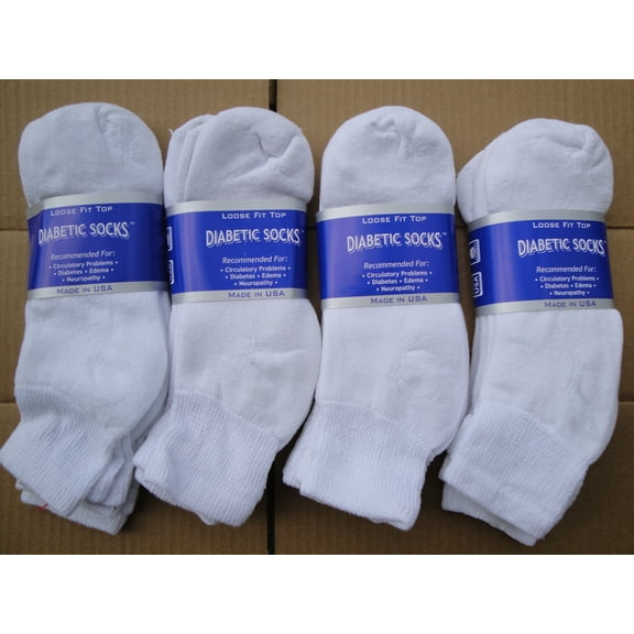 12 Pairs of Mens White Diabetic Ankle Socks 10-13 Size Made in USA