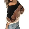 thumbnail image 2 of Daeful Pull Patchwork à Manches Longues pour Femmes Décontracté Chaud Tricoté Khaki m, 2 of 3