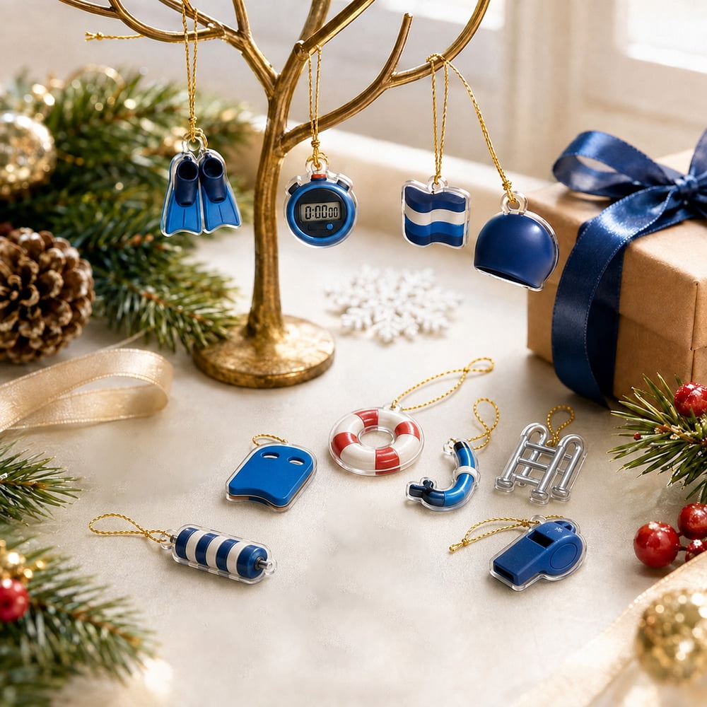 Swimming themed Christmas ornament collection holiday display