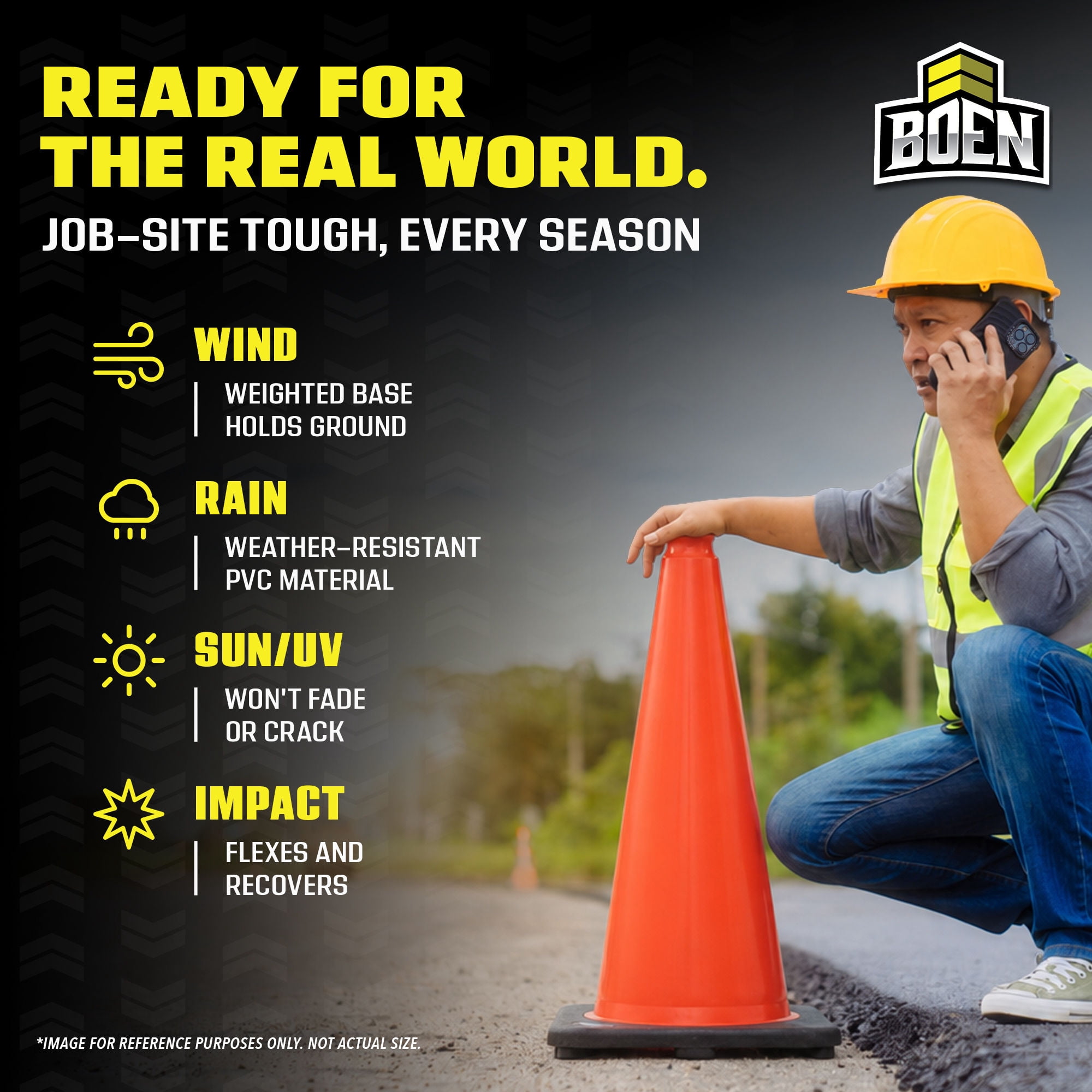 BOEN 36 in Orange Non-Reflective Traffic Cone, 10 lb Work Zone Safety, 1 Pack