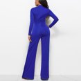 thumbnail image 6 of Wycnly Womens Jumpsuits Fall Elegant Flared Leg Empire Waist Ladies Long Jumpsuits Trendy Solid Half High Neck Long Sleeve Maxi Rompers for Women, 6 of 6