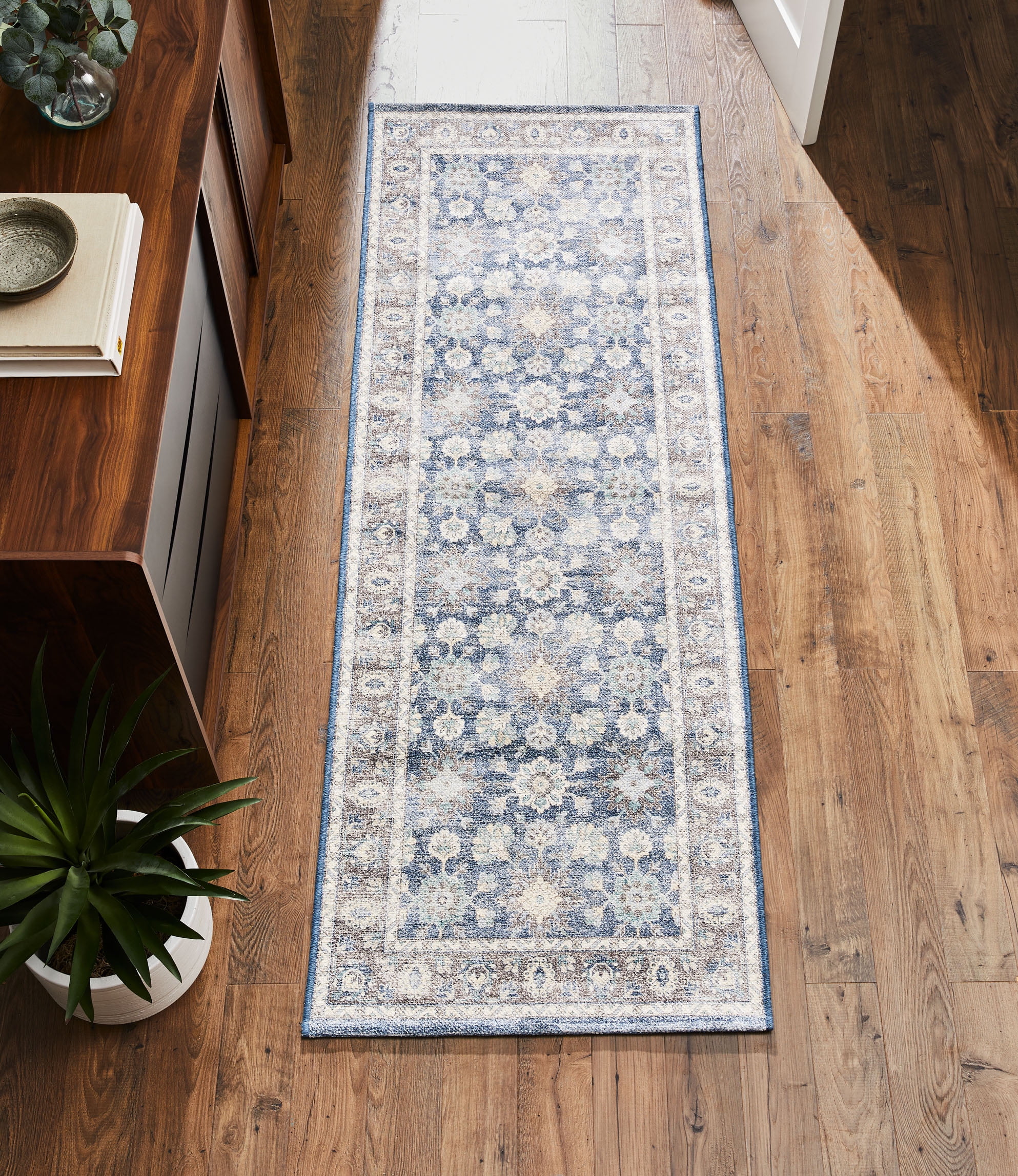 (2 pack) Better Homes & Gardens  Blue Floral Indoor 2.5' x 7' Runner Rug