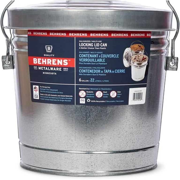 Behrens Gallon Galvanized Steel Trash Can, Locking Lid, Durable