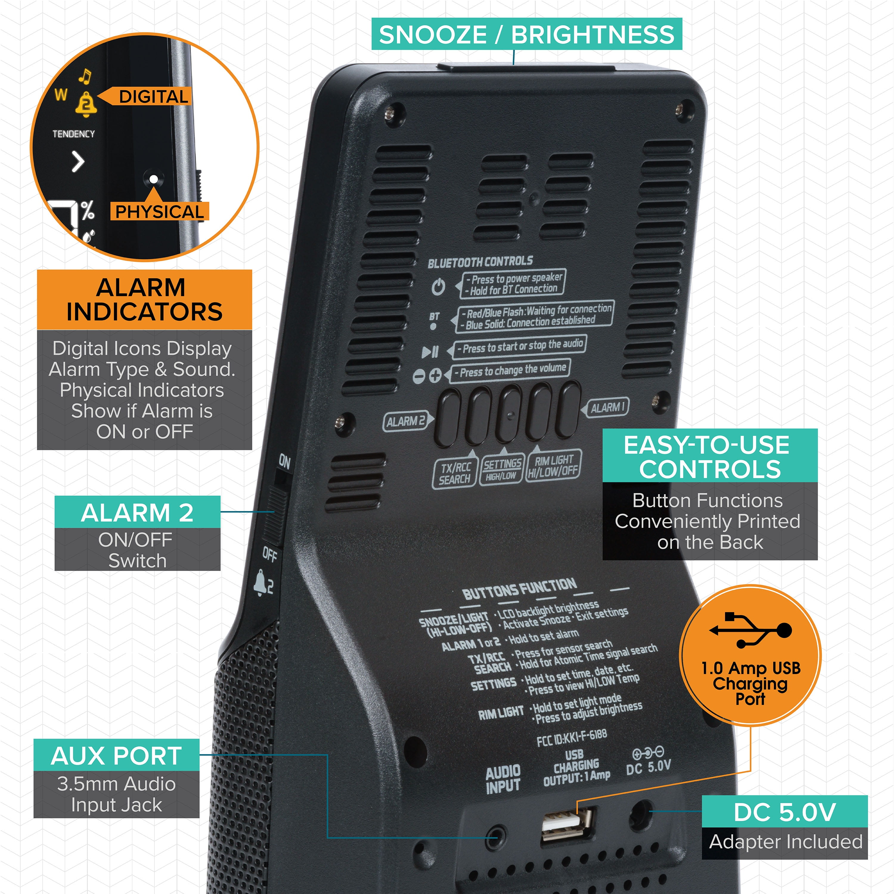 La Crosse Technology Wireless Weather Station with Bluetooth Speaker and Atomic Time and Date, S87078