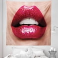 thumbnail image 1 of Women Tapestry, Macro Photo of Lady Lips in Fashion Makeup White Teeth Mouth Close up Model, Fabric Wall Hanging Decor for Bedroom Living Room Dorm, 5 Sizes, Magenta and Peach, by Ambesonne, 1 of 1