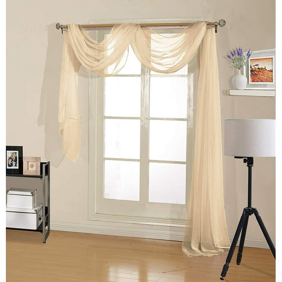 Decotex Premium Sheer Voile Scarf Valance for Home & Event Designs (38" X 216", Beige)