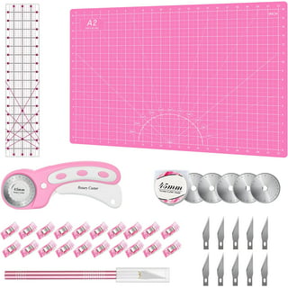 Rotary Cutter Set, Rotary Fabric Cutter w/ 5 Blades, 9x12 Cutting Mat, 12 Quilting Ruler, Handmade Crafting Tool Kit Paper Fabric Leather Cutting