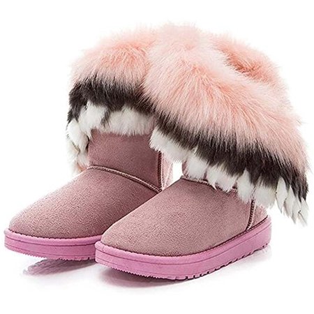 

Women Winter Warm Snow Ankle Boots Low Heels Faux Fox Rabbit Fur Tassel Shoes