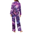 thumbnail image 4 of Garronmavis Purple Butterfly Flower Pajama Set for Women Classic Button Down Long Sleeve Sleepwear Breathable Comfy Lounge Sets with Pockets, 4 of 7