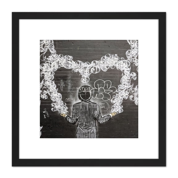 Koumu New York Graffiti Magic Love Grey Wall Mural 8X8 Inch Square Wooden Framed Wall Art Print Picture with Mount