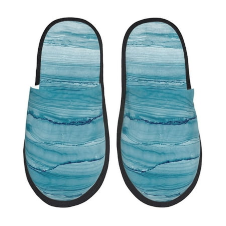 Balery Teal Turquoise Fluid Stripes Slient Indoor Furry Fleece Comfort House Shoes Soft Non-Slip Home Shoes Cotton slippers House Slippers-- Large