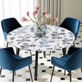 thumbnail image 5 of Elastic Fitted Round Tablecloth, Grey Blue Botanical Waterproof Stretch Table Cover for 45"-54" Tables, Watercolor Spring Floral Summer Leaf Washable Outdoor Tablecloths for Patio, Picnic, Camping, 5 of 9