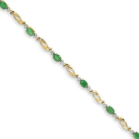 14k Yellow Gold Diamond and Emerald Oval Bracelet. Gem Wt- 1.53ct