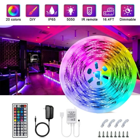 

LED Strip Lights RGB LED Lights Strip Kit 16.4ft SMD 5050 LED Waterproof Flexible Color Changing Led Lights with 44 Keys Remote for Bedroom Ceiling Bar Counter Cabinet
