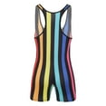 thumbnail image 2 of YONGHS Men Striped Wrestling Singlet Bodysuit Weight Lifting Stretchy Workout Sportwear Jumpsuit Rainbow S, 2 of 7
