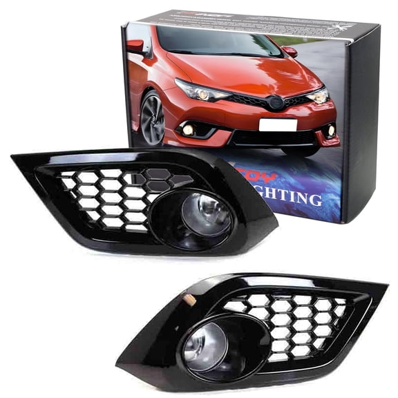 Clear Lens Fog Lights Foglamp Kit with Halogen Bulbs, Bezel Covers, On/Off Switch & Wiring Relay For 2016 Scion iM, 2017-2018 Toyota Corolla iM