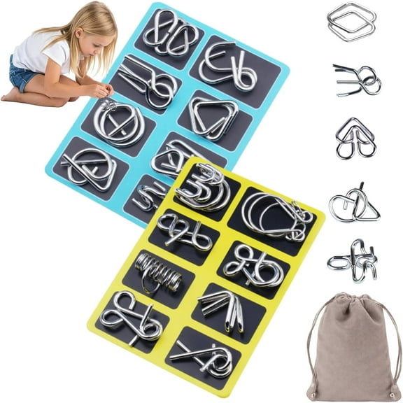 Metal Montessori Puzzle Solving, Metal Brain Teaser Puzzles, Steel IQ Games Physics Mind Metal Puzzles for Adults, for Party Favor Challenge, with Pouch