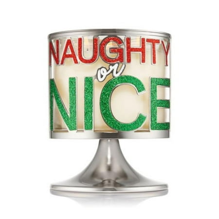 Candle Sleeve Holder Bath and Body Works White Barn Pedestal 3 Wick Candle Sleeve Holder Naughty or Nice Silver Green Red, Festive candle holder in a silver tone finish By Bath Body Works ()