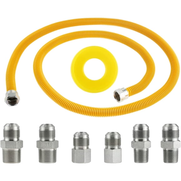 72" Flexible Stainless Steel Gas Line for Dryer, Garage Heaters, Gas Stoves, Water Heater; 5/8" OD (1/2" ID) Gas Flex line with 1/2" FIP X 1/2" MIP X 3/4"MIP, Yellow Coated