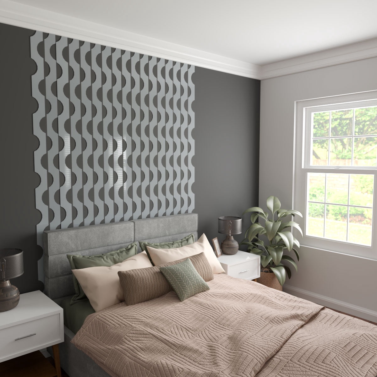 Ekena Millwork 47"H x 1/8"T Bridgeport Adjustable Acrylic Decorative Slat Wall Panel Kit, Grey (contains 11 Slats + 1 Straight Edge Starter Slat)