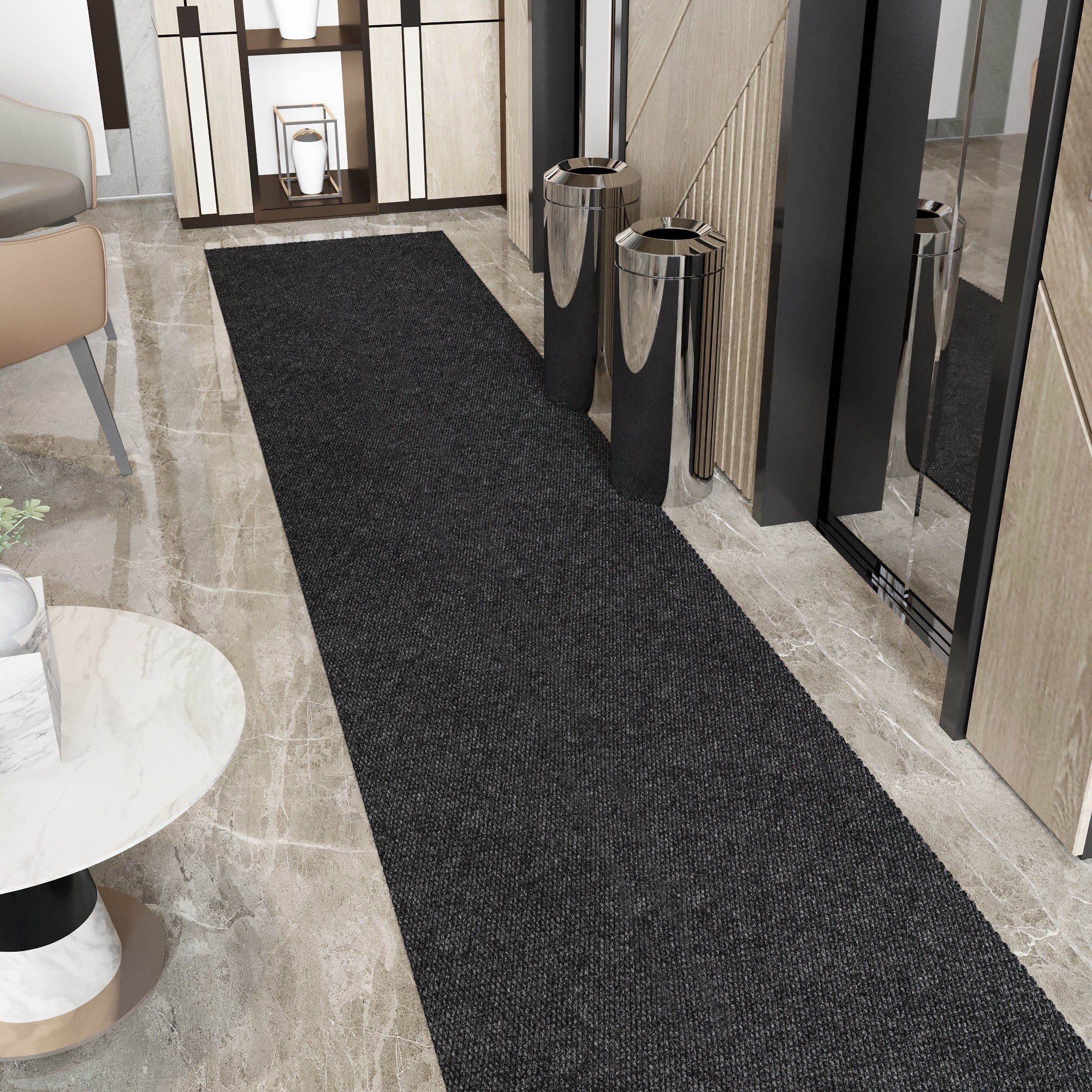 Ottomanson 2' x 31' Heavy Duty Non-Slip Hallway Runner Rug, Waterproof Commercial Floor Mat, Black