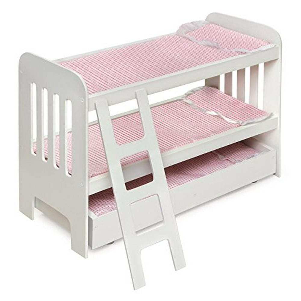 Trundle Doll Bunk Bed with Bedding, Ladder, and Free Personalization