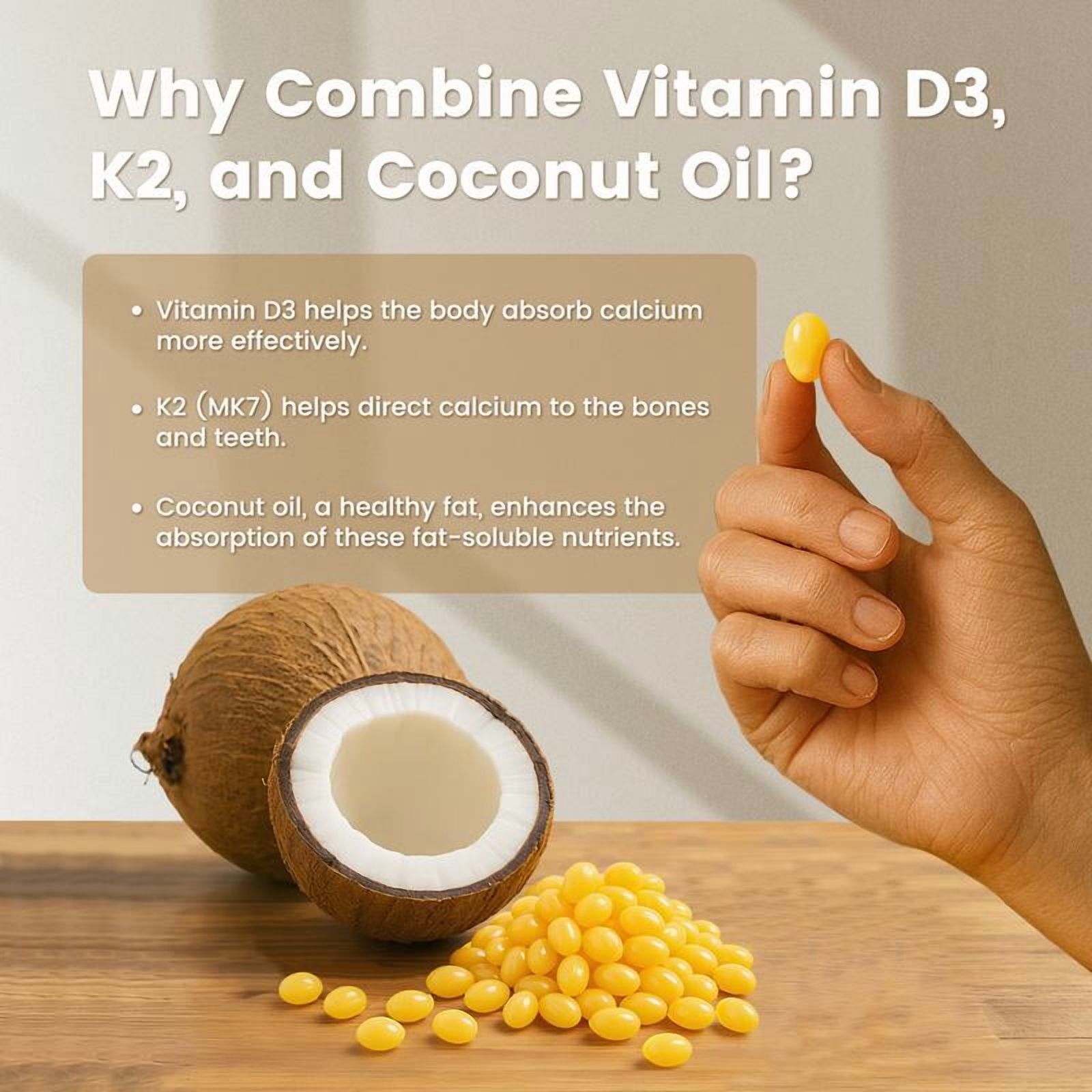 Vitamin D3 K2 Supplement with Coconut Oil, 10000 IU Vitamin D3 & 200 mcg Vitamin K2, Supports Bone, Immune & Heart Health, 300 Softgels