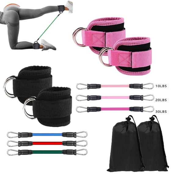 2 Pairs Ankle Resistance Bands,Ankle Weights Bands with Cuffs,3 Tube Resistance Levels for Glute & Leg Workout,Booty Shaping,Yoga,Women