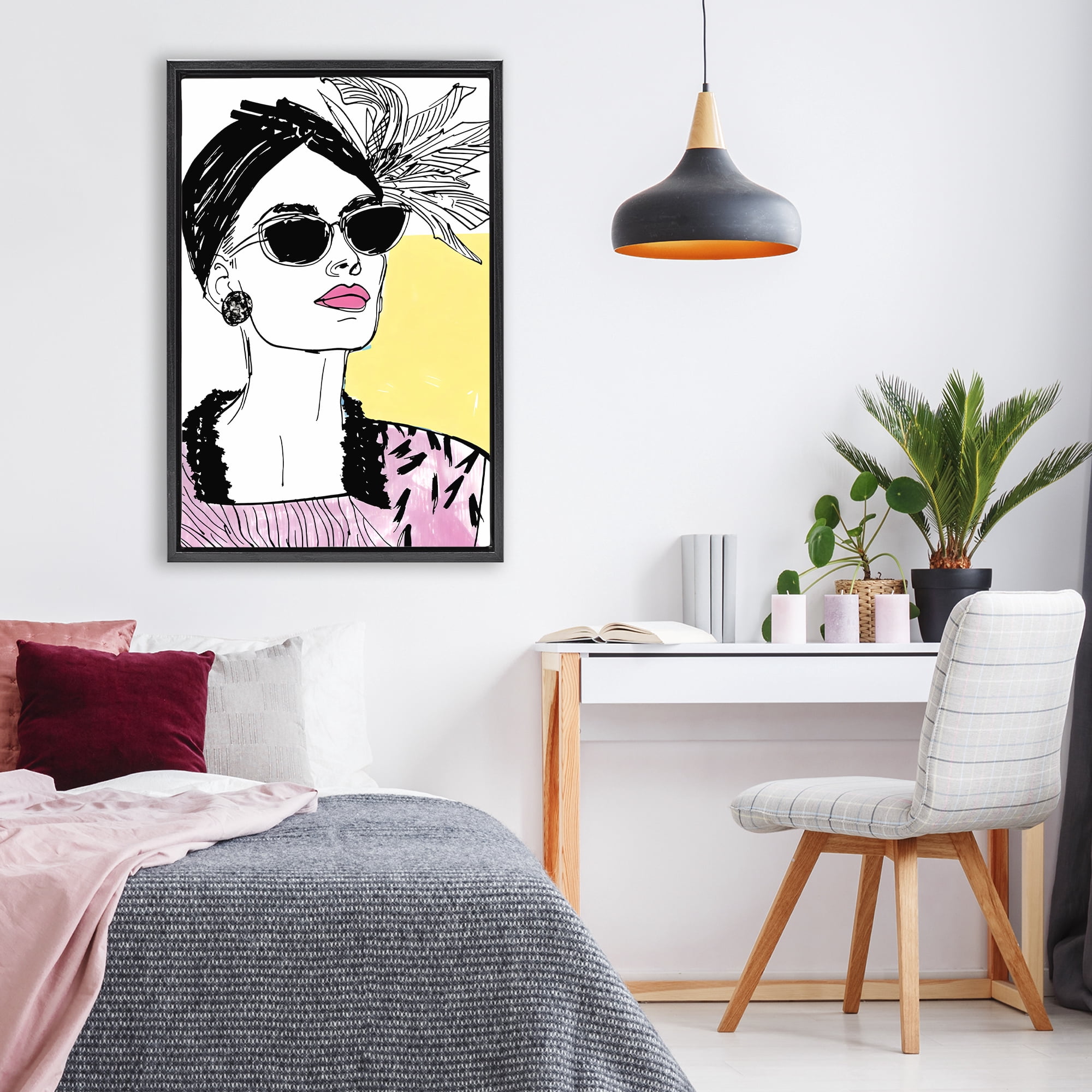 Stupell Industries The Rebel Muse Portrait Black Framed Floater Canvas Wall Art, design by Andrea Haase