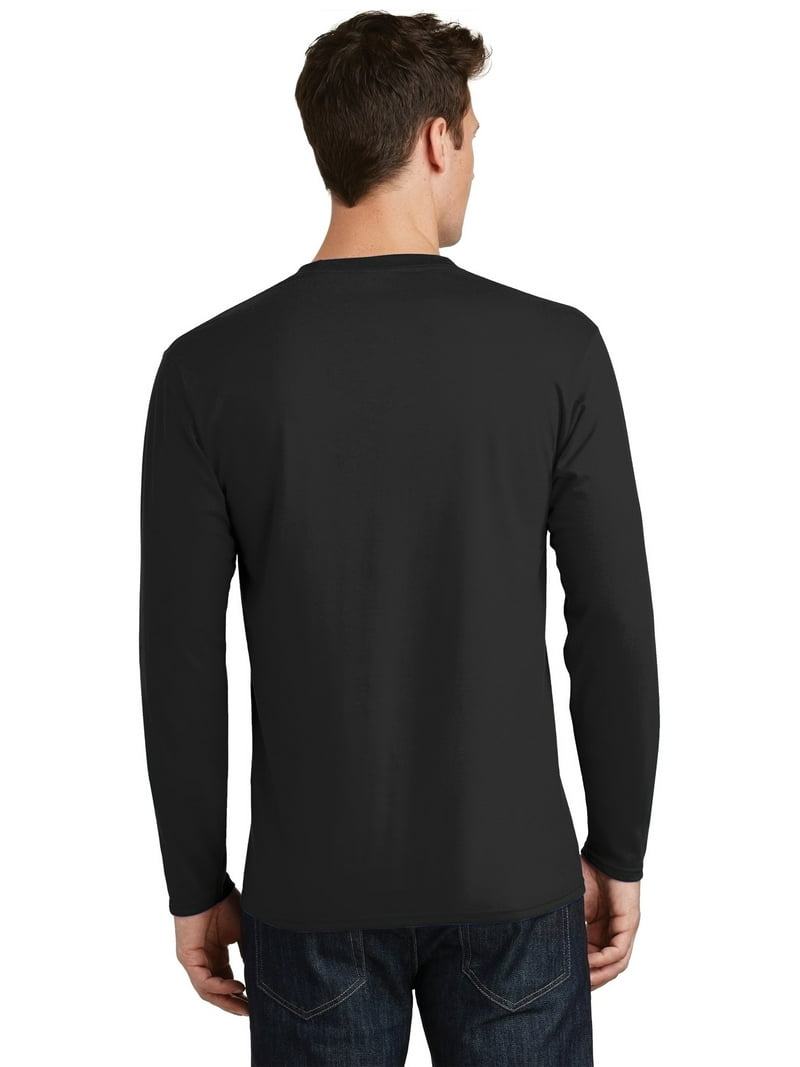 Port Co Adult Male Plain Crew Neck Long Sleeve T-Shirt, Jet Black