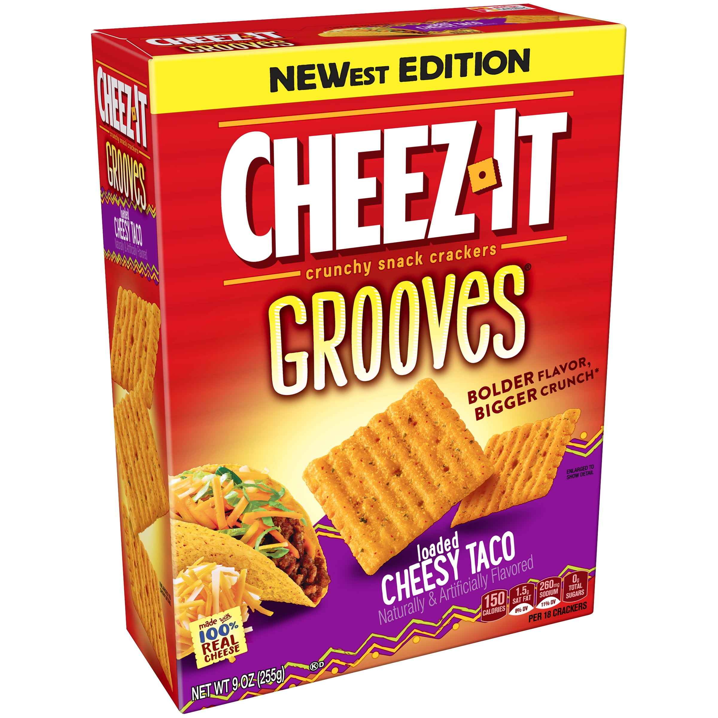 CheezIt Grooves Backed Cheesy Taco Snack Crackers, 9 Oz.