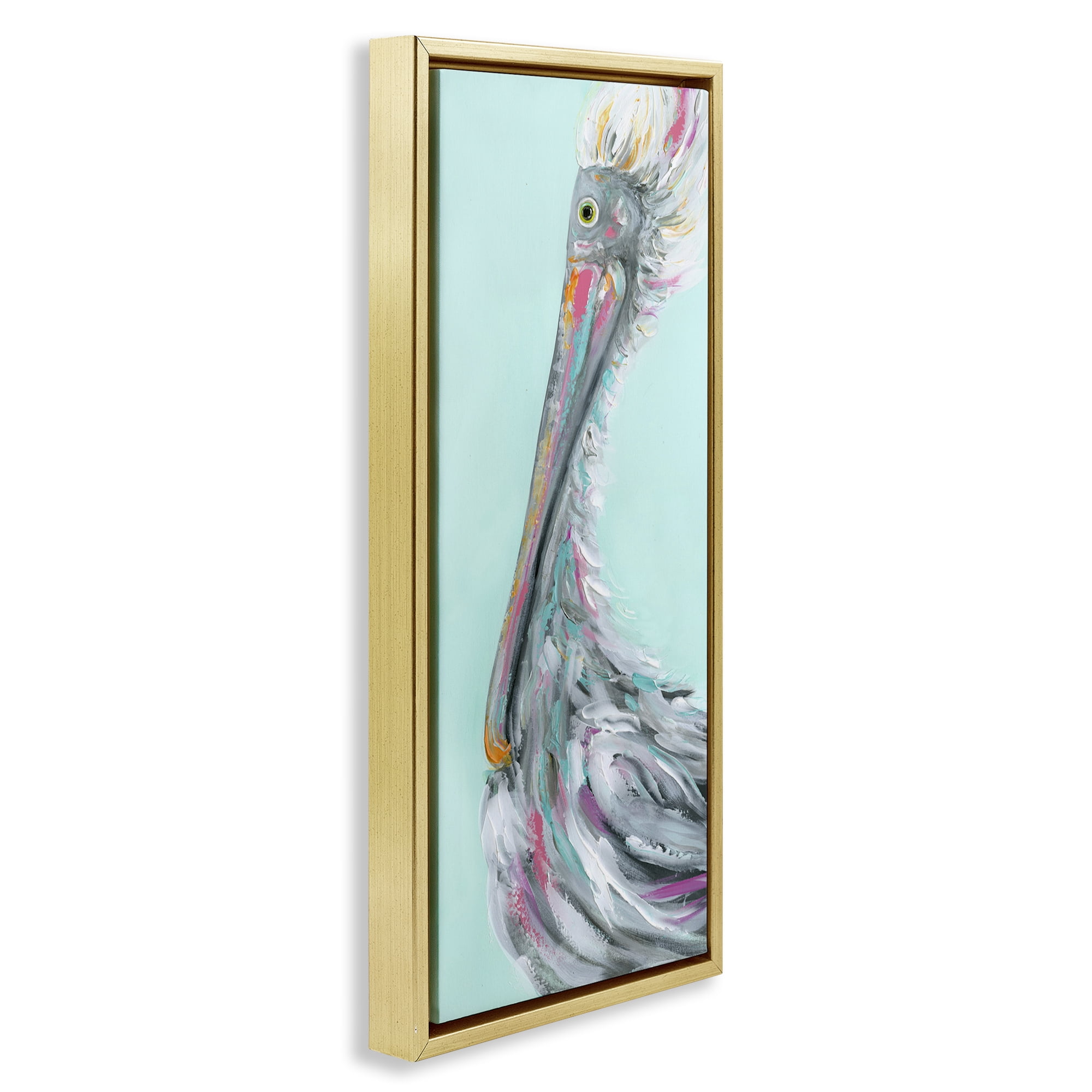 Stupell Industries Odd Pelican Portrait Animals & Insects Painting Gold Floater Framed Art Print Wall Art, 15 x 31