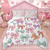 Homewish Lovely Bow Ribbon Queen Comforter Set,Cute Cartoon Bowknot Bedding Sets,Rainbow Bowtie Bedding Comforter Set For Girl Teens,Ultra Soft Home Decor Reversible,3pcs