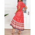 thumbnail image 4 of Mialoley Femmes Robe Longue, Élégante Manches Courtes V Cou Graphique Imprimé en Vrac Plage Robe Robe de Vacances, 4 of 9