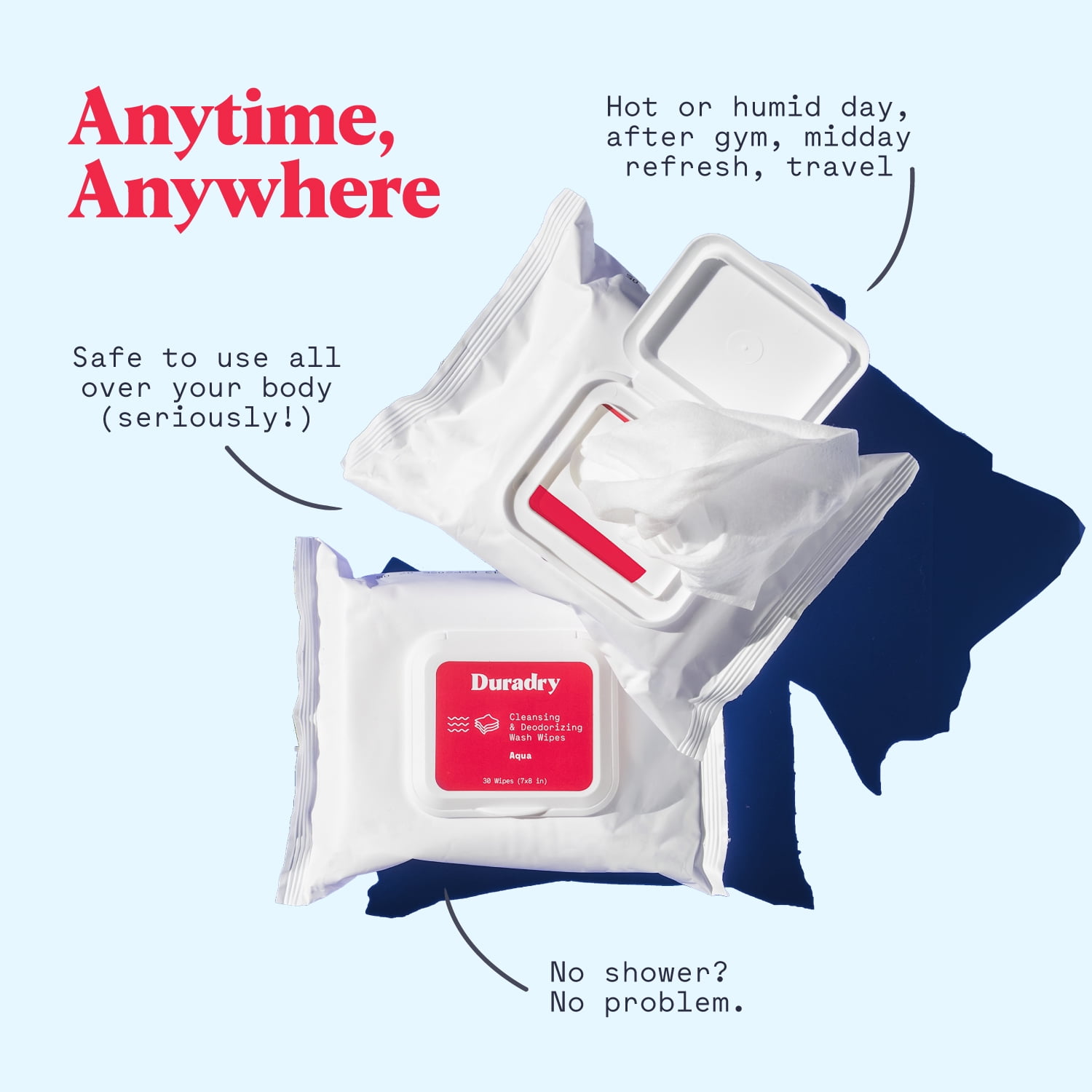 Duradry Whole Body Deodorant Wipes, 3 Pack