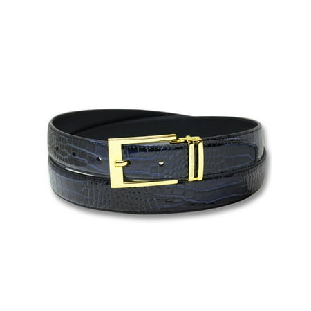 Blue Croc Leather - Biagio Croc Embossed NAVY BLUE Men's Bonded Leather Belt Gold-Tone Buckle